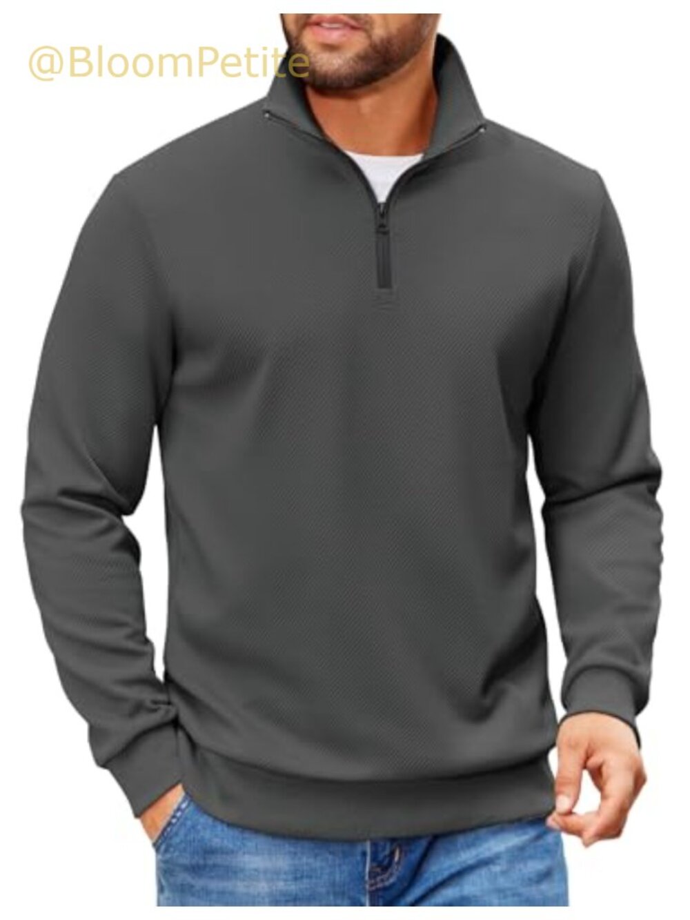 Men's Quarter Zip Pullover Sweatshirt Quilted Mock Neck Casual Sweater